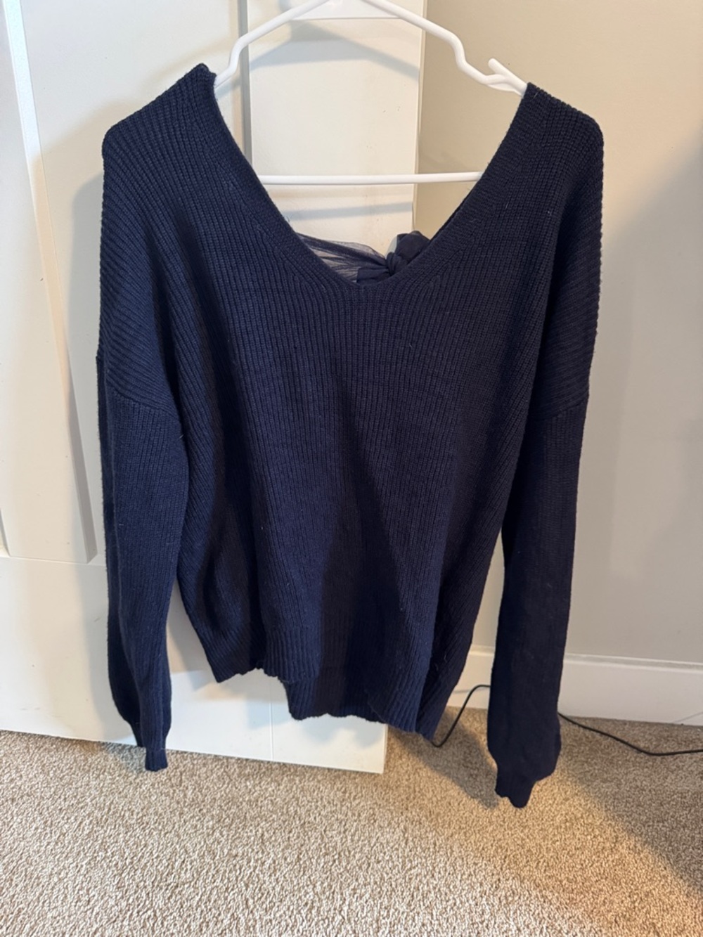 Blu Pepper Navy V-Neck Ribbed Knit Sweater